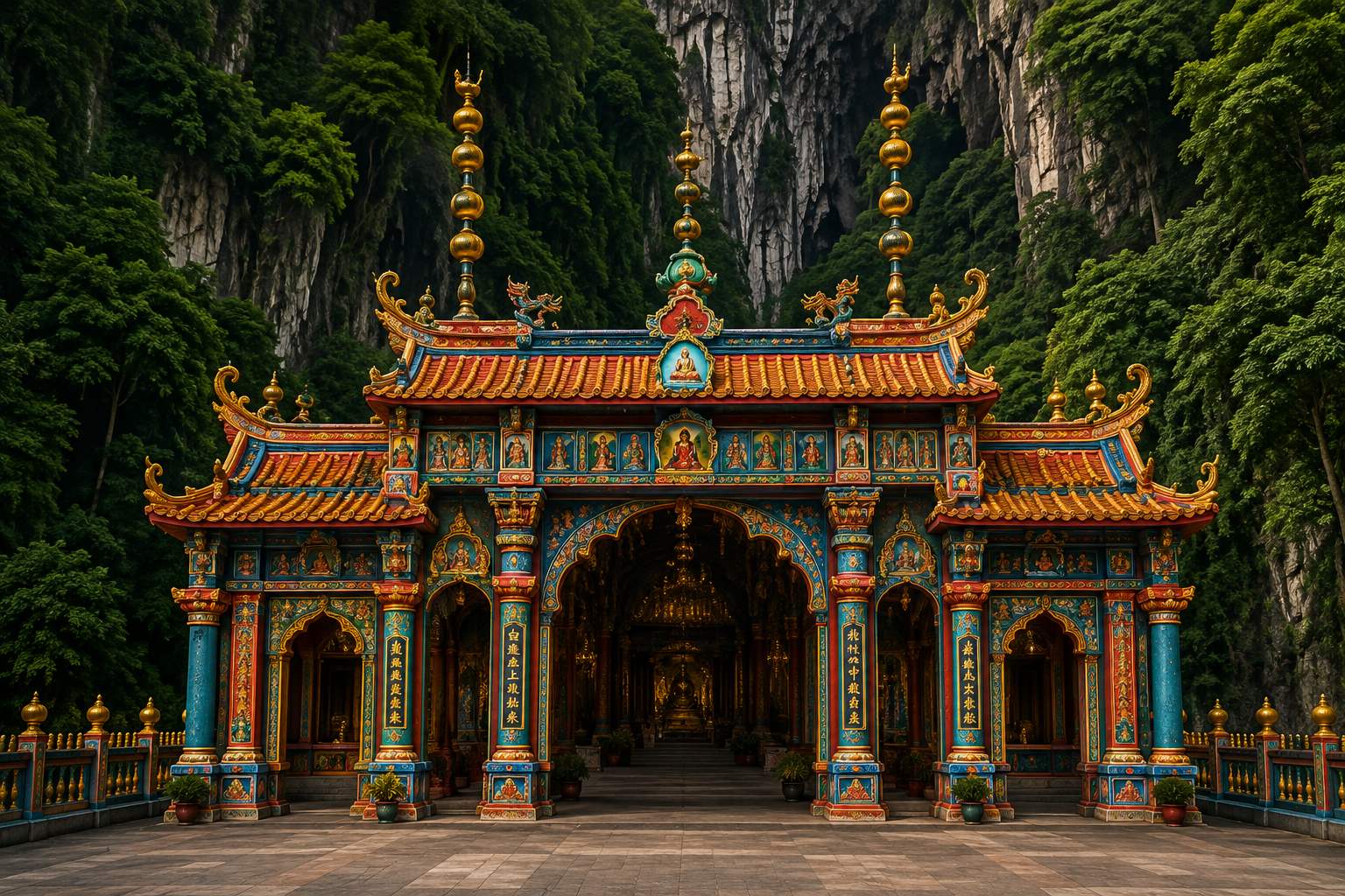 Batu Caves colorful entrance and statue