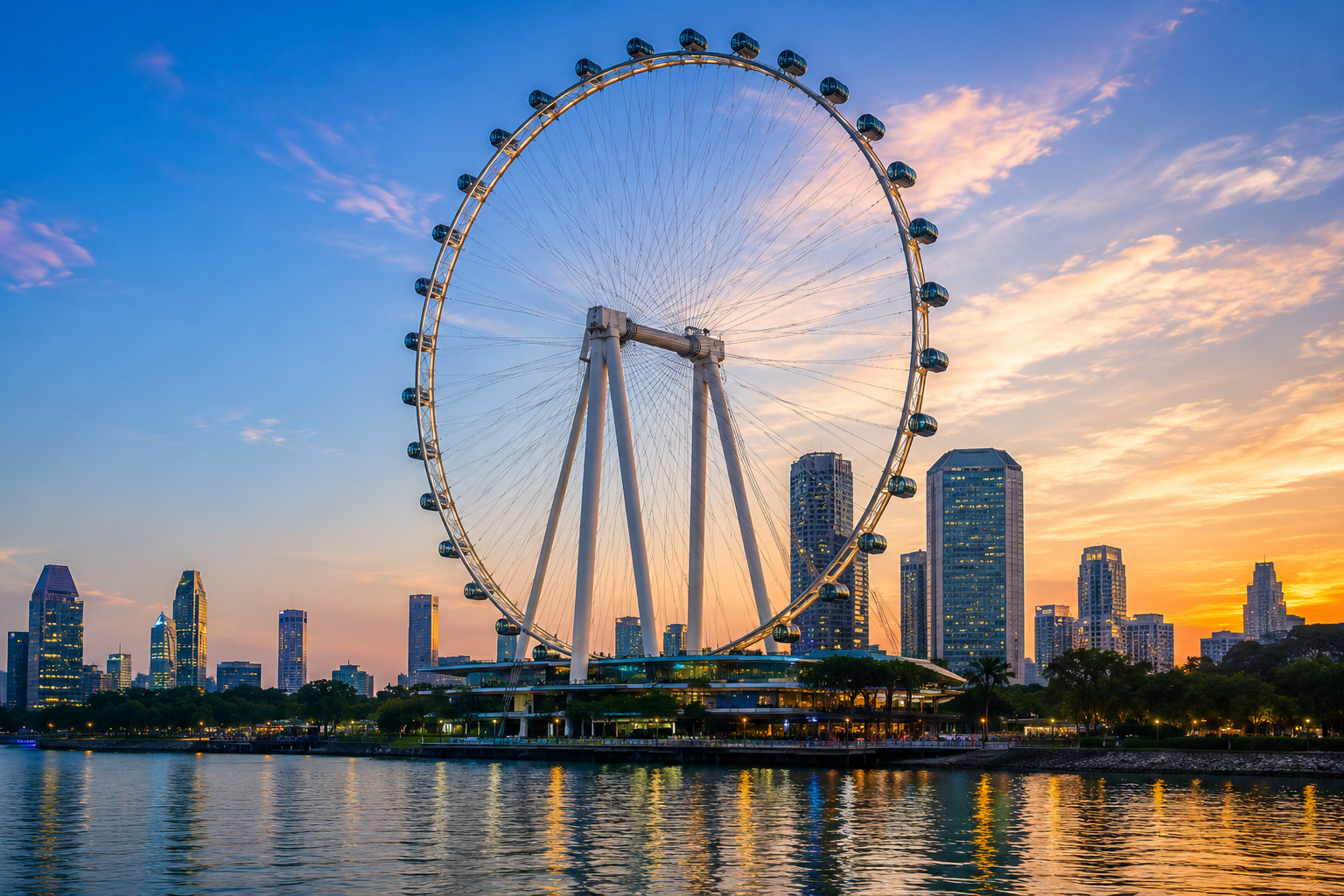Singapore Flyer observation wheel at sunset