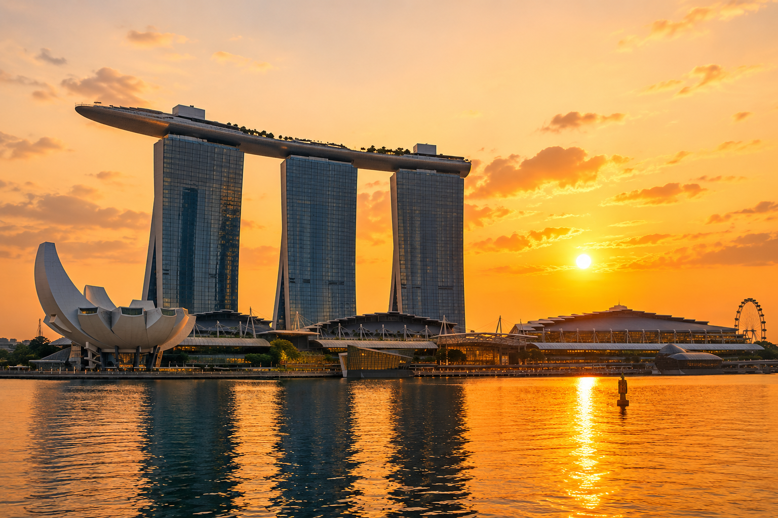 Marina Bay Sands rooftop skypark at sunset