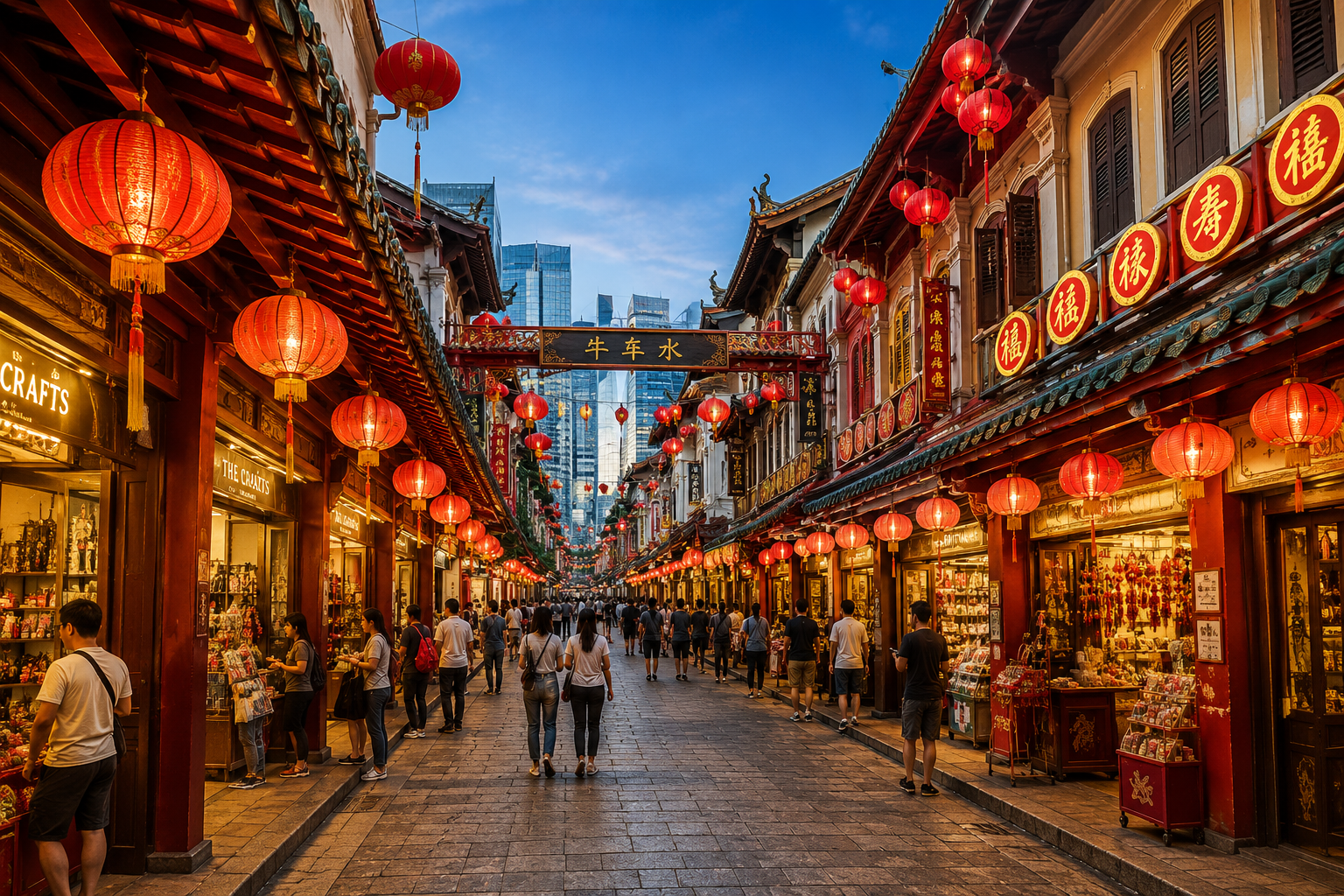 Chinatown street with red lanterns