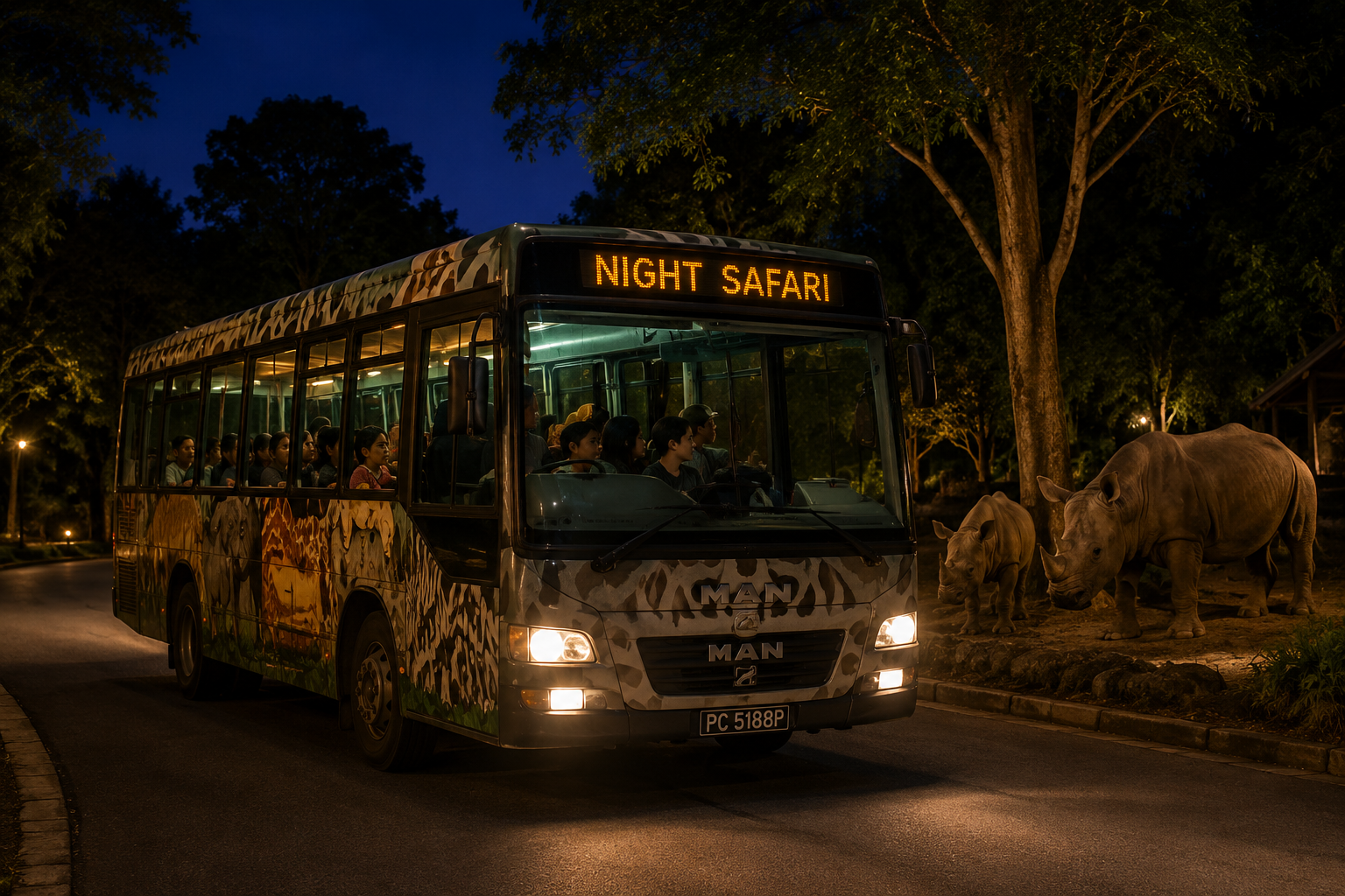 Night Safari tram and wildlife