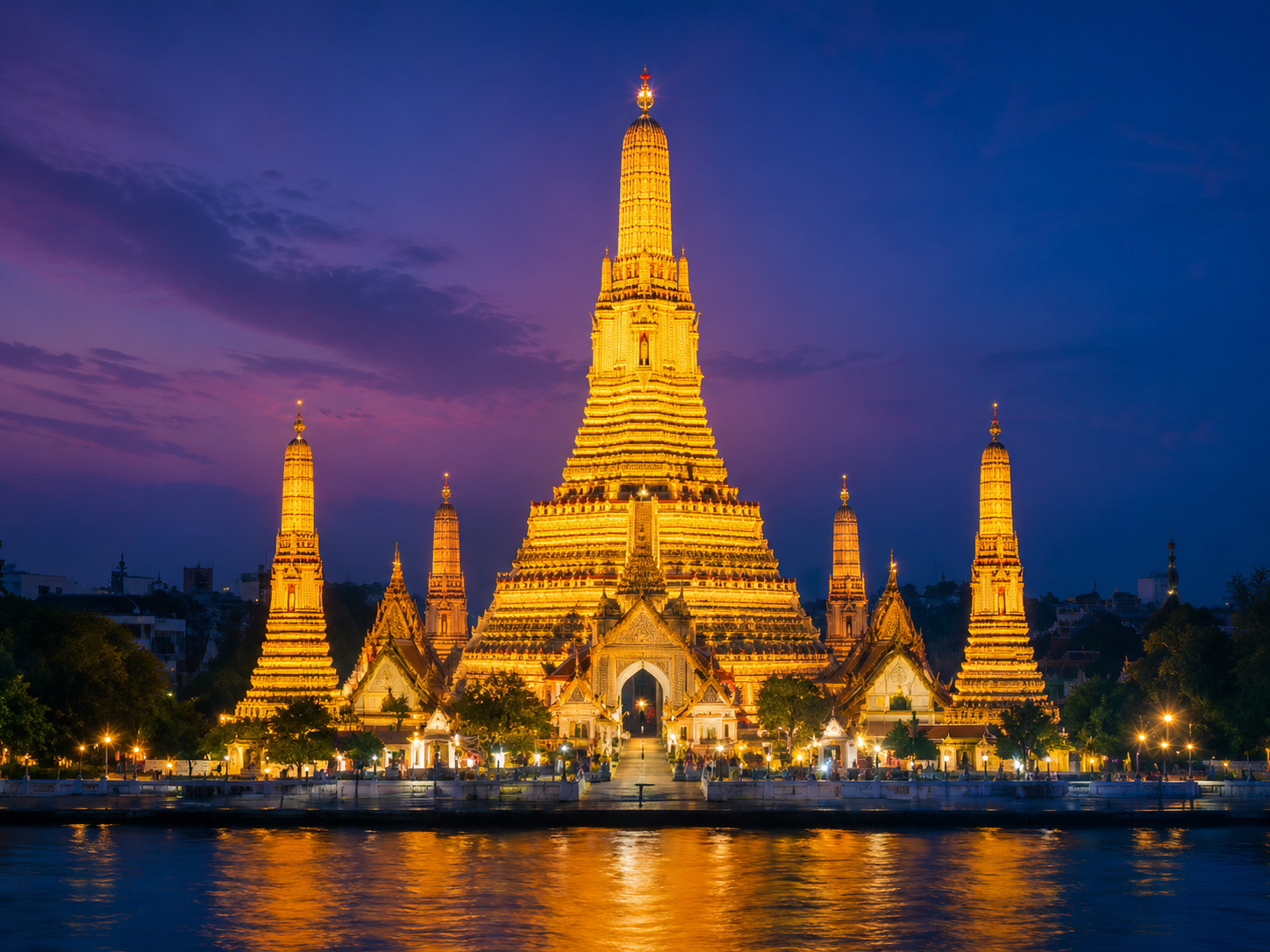 Wat Arun temple illuminated at night